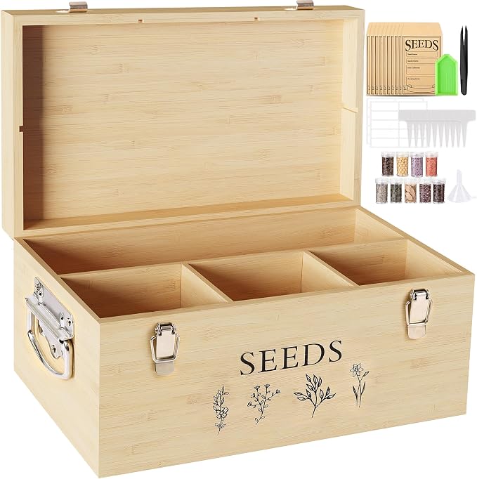 Bamboo Seed Storage Organizer, Large Garden Seed Organizer by Unknown