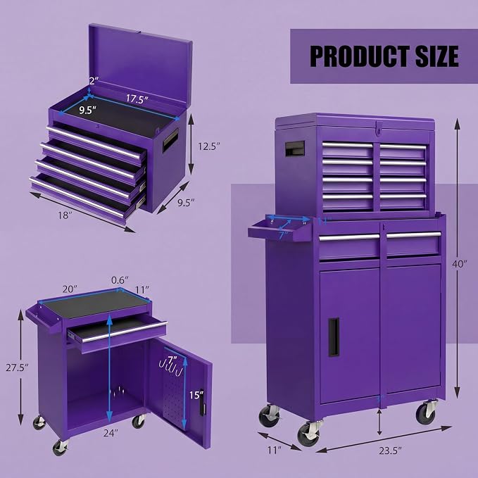 Goplus Rolling Tool Chest, 5-Drawer Tool Box Organizer w/Lockable Wheels & - Image 3