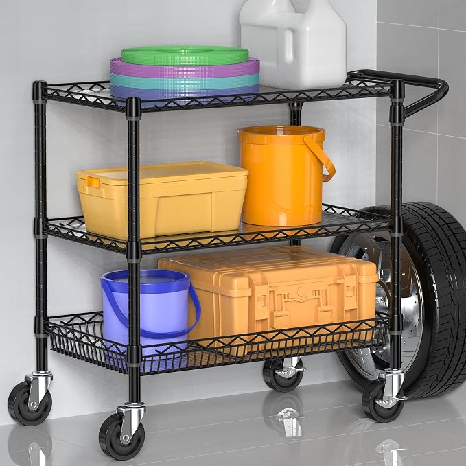 Heavy Duty Rolling Cart with Wheels, 3 Tier Commercial Grade Utility Cart - Image 6