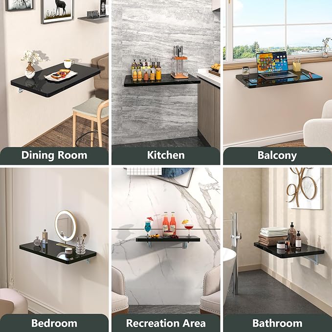 Clikuutory Black Wall Mounted High Gloss Folding Table 23.6" L x 15.7" W - Image 6