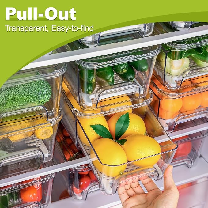 6-Pack Fridge Drawer Organizer, Pull-out Stackable Refrigerator Organizers and - Image 2
