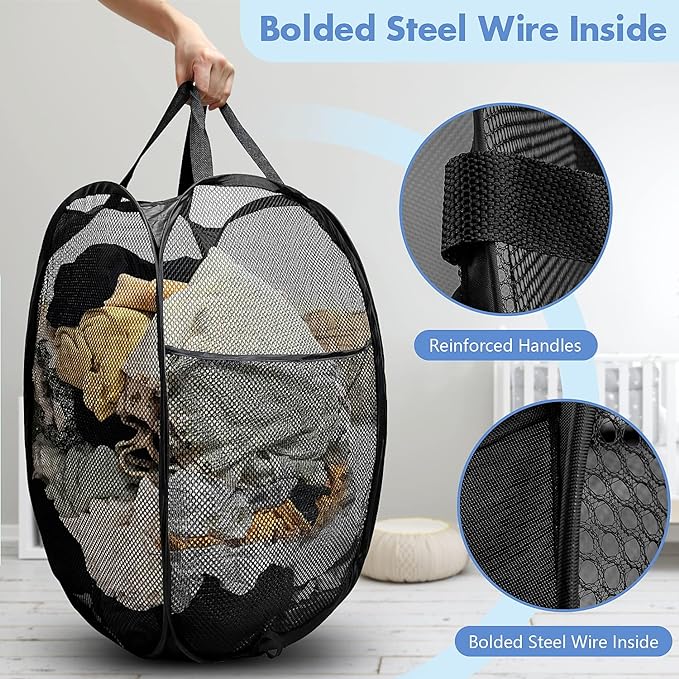 DUCOO Pop Up Laundry Hamper, 70L Collapsible Mesh Laundry Basket - Image 3
