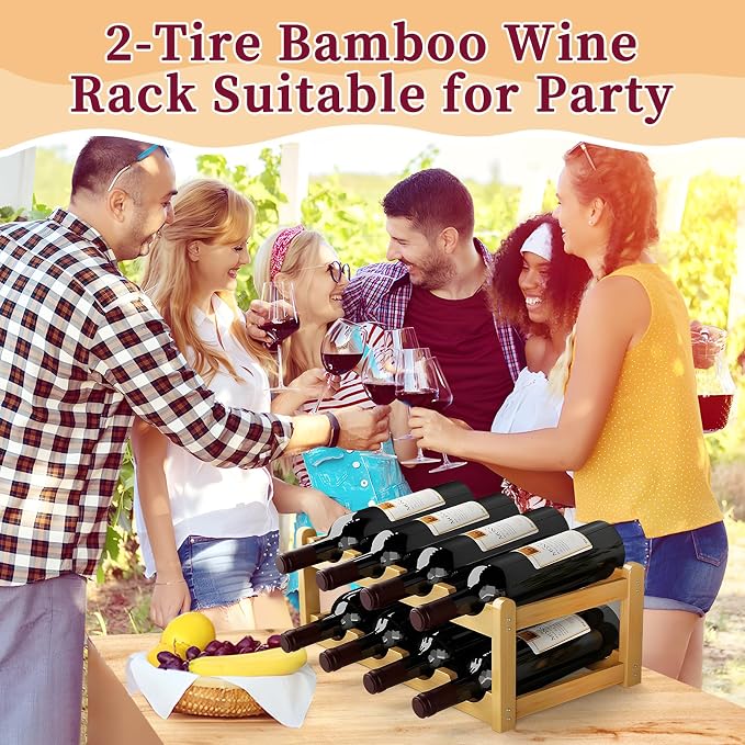2 Pack Wine Racks, 2-Tire Bamboo Wine Rack, Wine Rack - Image 4