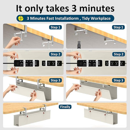 28" Small Under Desk Cable Management Tray No Drill, Compact Clamp On Cord - Image 4