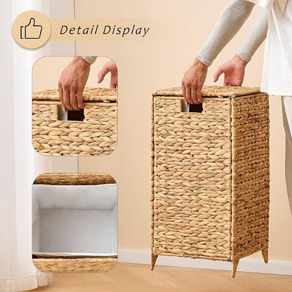 Handwoven Laundry Hamper with Lid, Natural Hyacinth Heightened Feet Laundry - Image 5