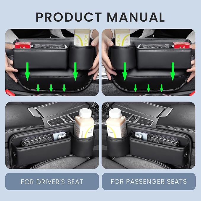 2-Pack PU Leather Car Seat Gap Organizer | 1 Cup Holder per Side | - Image 7