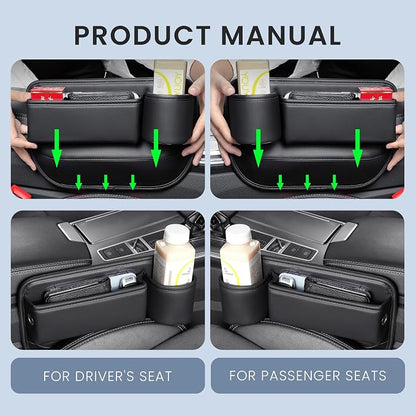 2-Pack PU Leather Car Seat Gap Organizer | 1 Cup Holder per Side | - Image 7