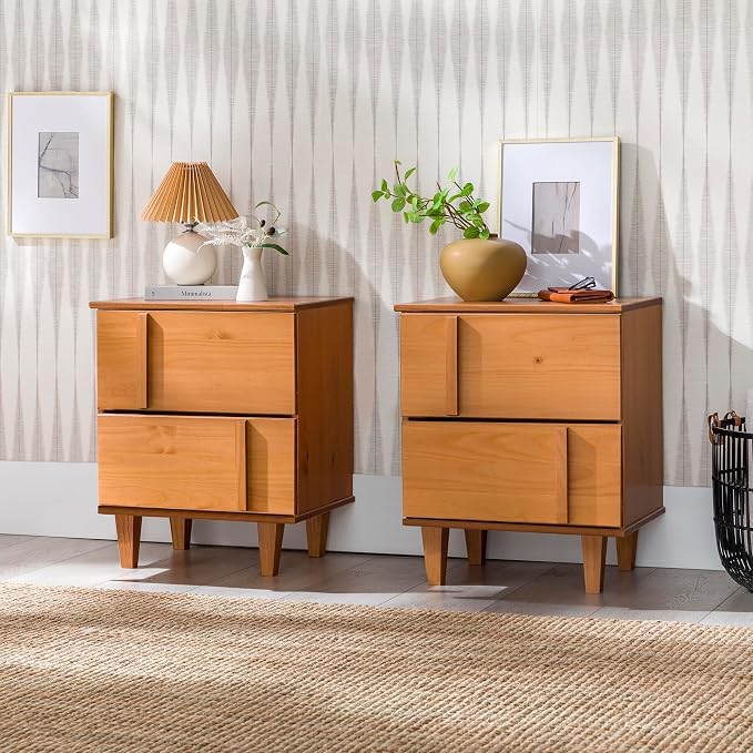 Walker Edison Contemporary 2-Piece Detailed Drawer Solid Wood Nightstands - Image 2