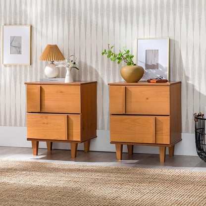 Walker Edison Contemporary 2-Piece Detailed Drawer Solid Wood Nightstands - Image 2