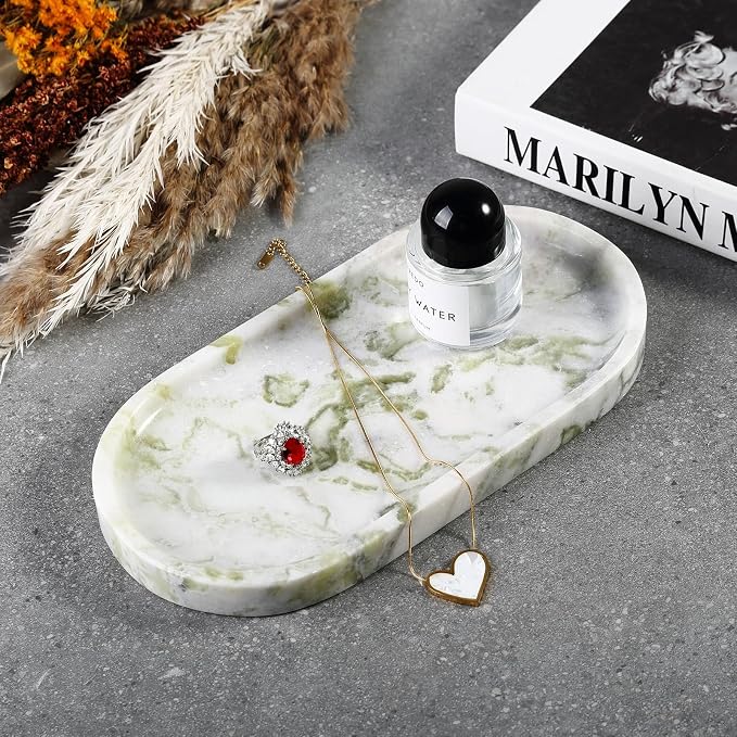 Koville Marble Vanity Tray for Bathroom Countertop, Stone Jewelry Dish Stone - Image 5