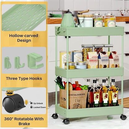 SPACEKEEPER Green 3-Tier Rolling Storage Cart, Bathroom & Kitchen Organizer - Image 7