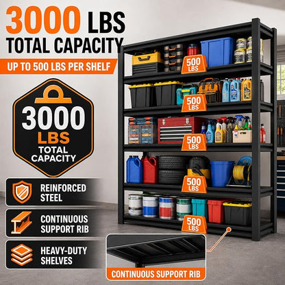 SAWJEC 48" W x 18" D x 82.5" H Tall Heavy Duty 6 Tier Garage Shelving | 3000 - Image 4