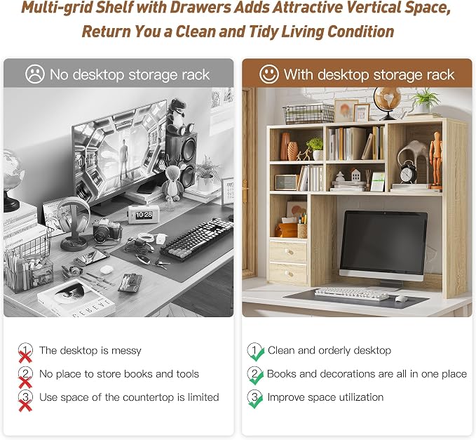 REIBII Desktop Bookshelf, High-Capacity Desk Hutch Organizer - Image 8