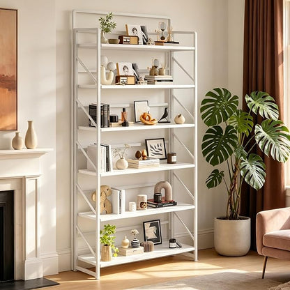 JSB 6 Tier No Assembly Folding Bookshelf, 30.3" Wide Foldable Storage Bookcase - Image 7