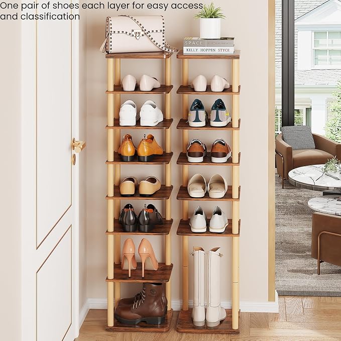 LUCKNOCK Vertical Shoe Rack, 8-Tier Tall Narrow Shoe Organizer - Image 4