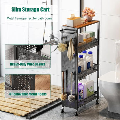 Slim Rolling Storage Cart with Wheels, 4-Tier Metal Utility Cart with Handle & - Image 6