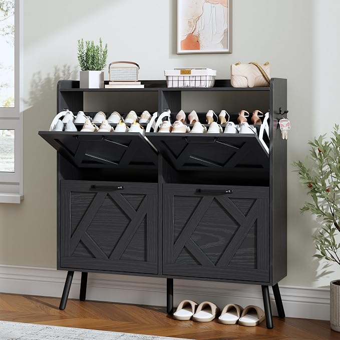 Nicetree Shoe Cabinet with 4 Flip Drawers, Hidden Shoe Rack Cabinet with Metal by Nicetree