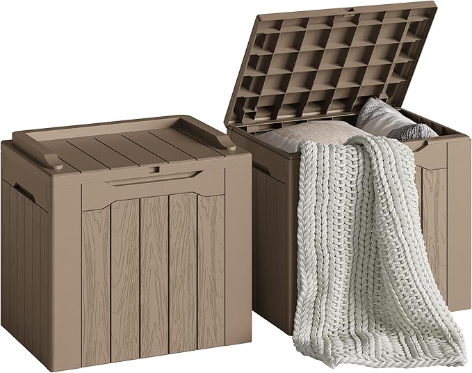 Devoko 30 Gallon Resin Deck Box 2 Pack Outdoor Indoor Waterproof Storage Box by DEVOKO