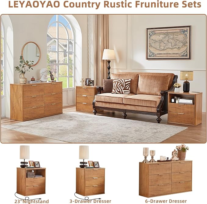 LEYAOYAO Fluted 6 Drawers Dresser, Curved Profile Design, Dresser TV Stand - Image 3