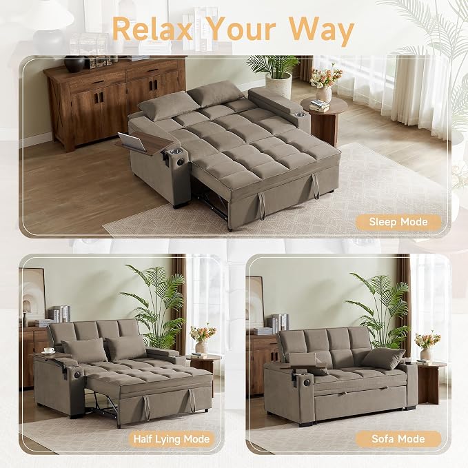 hansones 65" 3-in-1 Sofa Bed, Pull Out Sleeper Sofa - Image 7