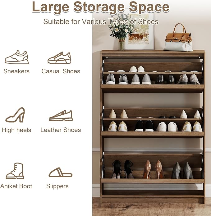 Shoe Cabinet with 3 Flip Drawers, 31.5" W Narrow Shoe Storage Cabinet - Image 4