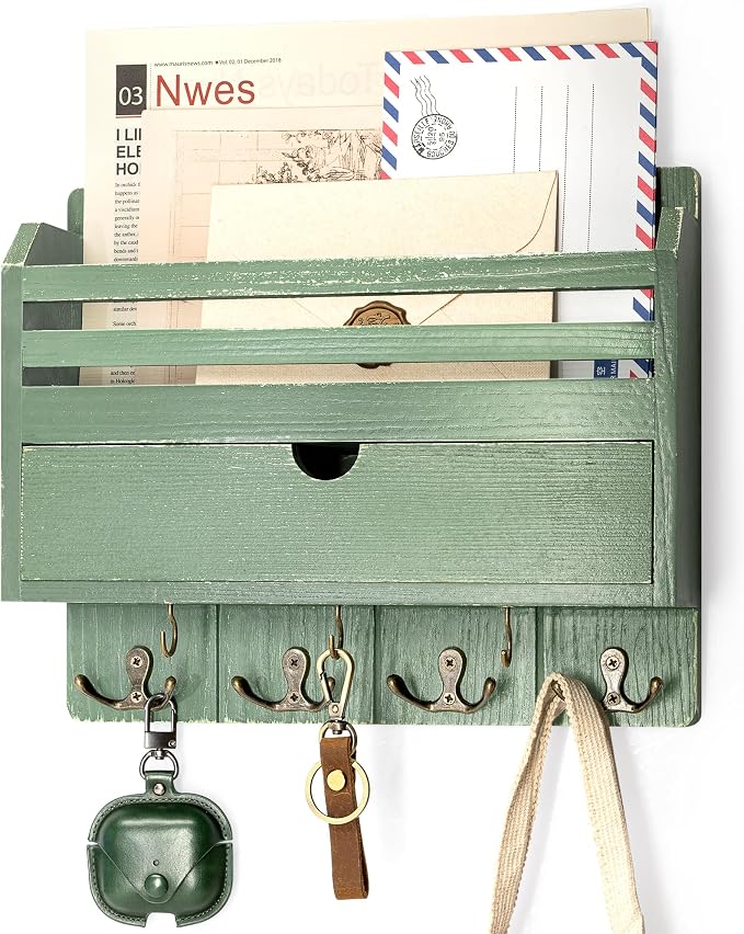 Rebee Vision Pine Wood Mail and Key Organizer by REBEEVISION
