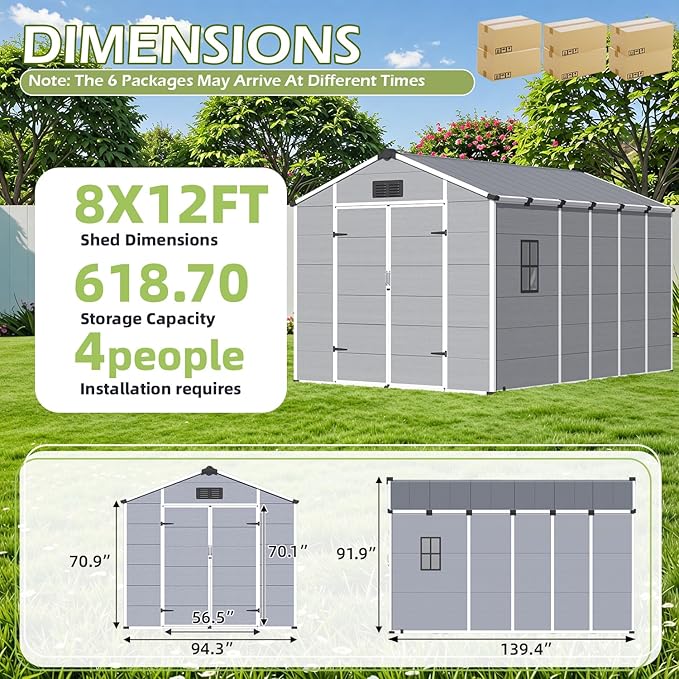 8 x 12 FT Plastic Garden Shed, Plastic Tool Shed - Image 2