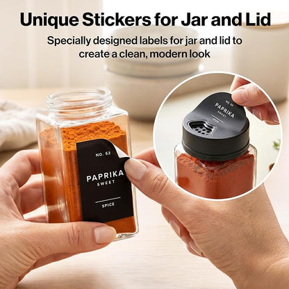 EDELHAUS Glass Spice Jars with Labels & Black Rotating Lids – 12 Large Square - Image 8