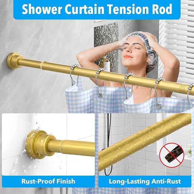 Shower Curtain Rod Gold Tension Rod 45 to 77 Inch Spring Curtain Rod Shower rod - Image 2