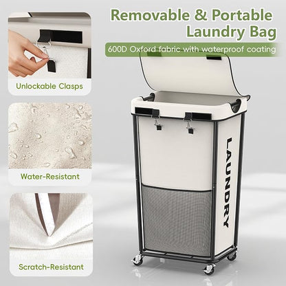 Laundry Hamper with Wheels and Lid, 110L Heavy Duty Rolling Laundry Basket - Image 6