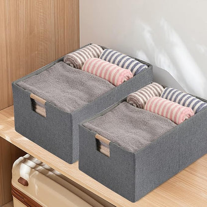 Fabric Storage Bin 3 Pack Foldable Cotton Linen Storage Basket - Image 8