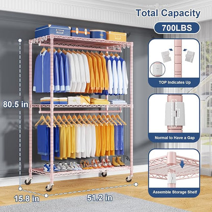 P8 Heavy Duty Clothes Rack（With Extended Width Design） Rolling Clothing Racks - Image 2