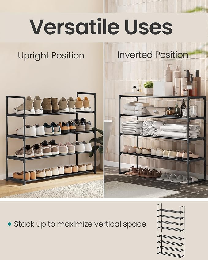 SONGMICS Shoe Rack, 4-Tier Shoe Organizer, Metal Storage Shelf, Upright or - Image 4