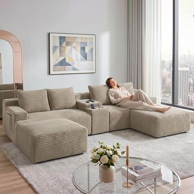 GNIXUU 140.6" Oversized U Shaped Boneless Sectional Couches - Image 7