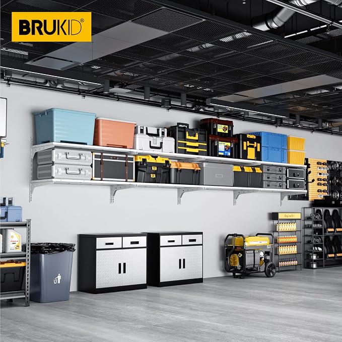 2-Pack 2 Tier 1.3x3ft Garage Shelving Wall Mounted, 15.6x36inch per Shelf - Image 2