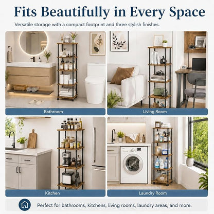 5-Tier 50.4" Tall Rustic Brown Bathroom Shelving Unit - Image 7
