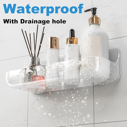Adhesive Shower Caddy, 2 Pack Acrylic Bathroom Shelves, No Drill Wall Mount - Image 3