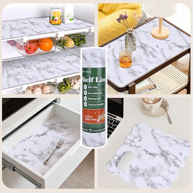 Shelf Liners for Kitchen Cabinets 17in x 30FT, Non Adhesive Drawer Liner Marble - Image 9