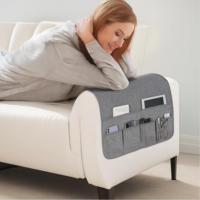 Faux Linen Armchair Caddy for Couch Remote Control Holder Non-slip Sofa Armset - Image 7