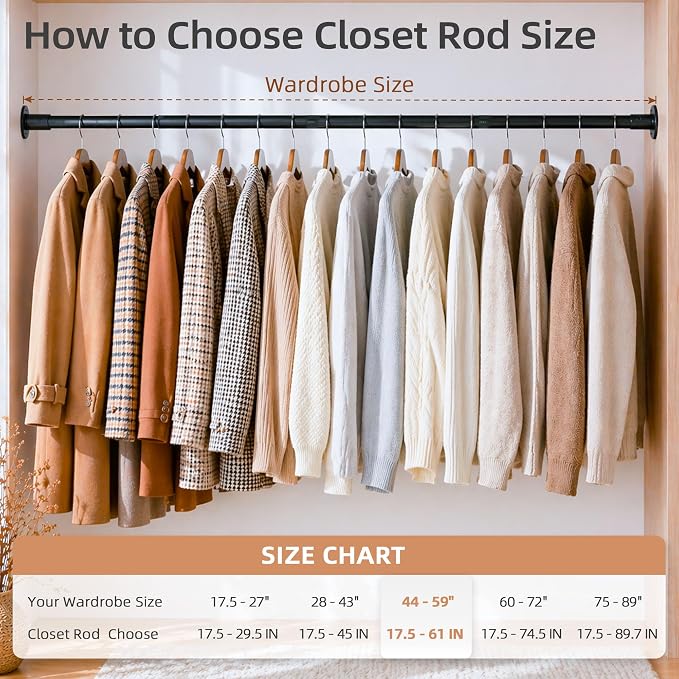 STORAGE MANIAC Closet Rods for Hanging Clothes 17.5 to 61 Inches Heavy Duty - Image 6