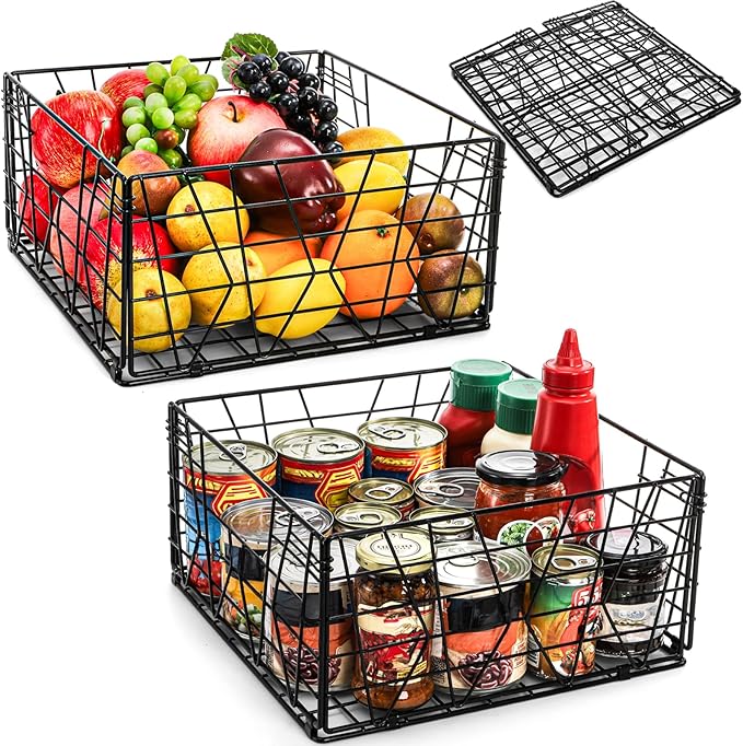 TOPZEA 2 Pack Black Metal Food Storage Basket by TOPZEA