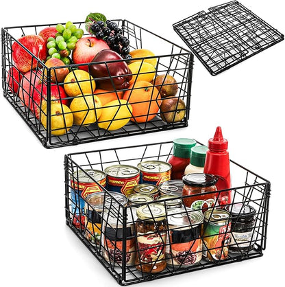 TOPZEA 2 Pack Black Metal Food Storage Basket by TOPZEA