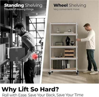 HOMEDANT House White 5-Tier Metal Rolling Cart Shelf Rack Casters Heavy Duty - Image 3