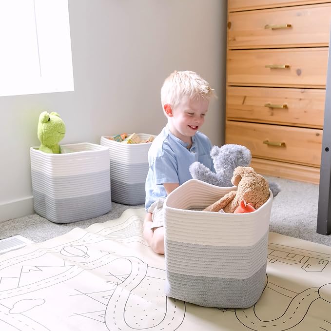 NaturalCozy 13 Inch Cube Storage Bins Cotton Rope Woven Baskets - Image 5