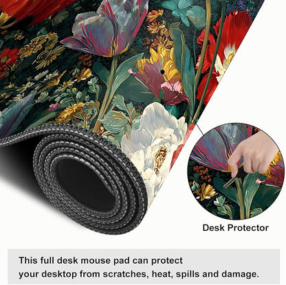 Vintage Oil Painting Floral Mouse Pad – Large Extended Desk Mat 31.5 x 11.8 in– - Image 4