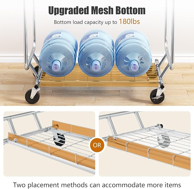 Heavy Duty Clothes Rack Load 620 Lbs, Double Rod Rolling Clothing Rack - Image 4