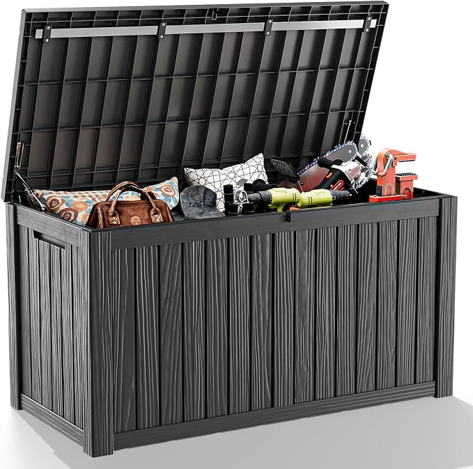 180 Gallon Large Deck Box, Resin Outdoor Storage Box by OutdoorLivingPerfected