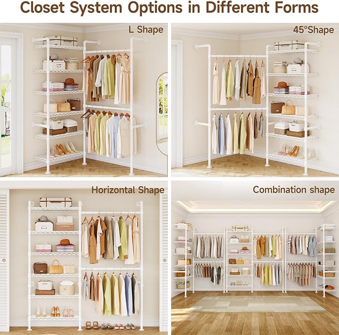 L2 Wall Mounted Closet System, Industrial Pipe Clothing Rack Clothes Racks - Image 5