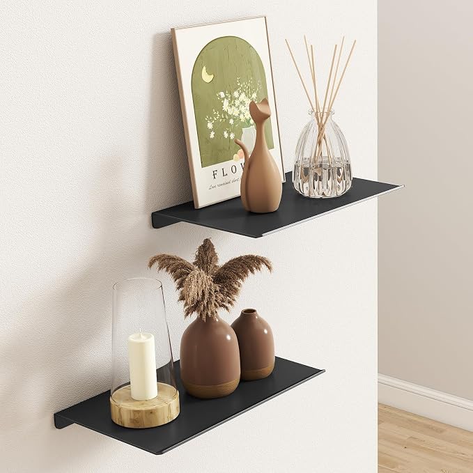 MKO 8" Small Floating Shelves for Wall, Metal Wall Mounted Shelf for Bathroom - Image 2