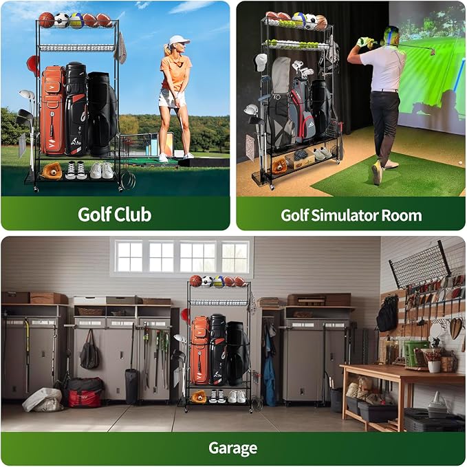 Golf Bag Storage Garage Organizer, 3 Golf Bags Organizer and Golfing Equipment - Image 7